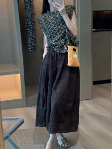 Shalldoer | Laid-back Loose Womens Summer 2025 Vintage Print Sleeveless Shirt and Half-length Skirt Set Casual Style Patchwork Design