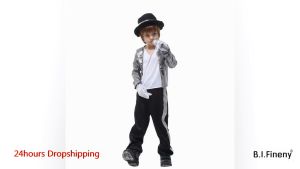 MJ Michael Jackson Coat Billie Jean Jacket Suitable For Glove Children Kids Party Cosplay Costume Clothing Children Cos Sets