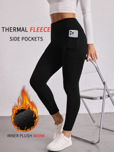 Womens Thermal Fleece Lined Leggings with Pockets High Waisted Tummy Control Workout Winter Warm Thick Tights Pants