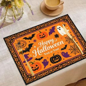 Bộ Thảm Trải Bàn Halloween VIKAMA - Bộ 2/4/6 Miếng Lót Bàn Chống Trượt Thấm Hút Với Họa Tiết Hình Dơi Ma Bí Ngô Mèo Đen Lâu Đài Bộ Xương Để Trang Trí Bàn Ăn