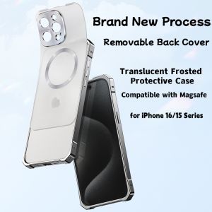 Magnetic Translucent Matte Case for iPhone 16 Pro Max with Magsafe Luxury Metal Frame with Lens Protection Shockproof Phone Casing Cover for iPhone 15 Pro Max