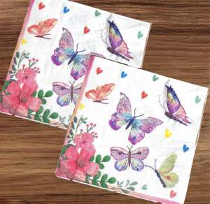 Party Dinner Napkin Serviette Disposable Paper Tissue - Colour Floral Red Flowers Hibiscus Butterfly Print [NSP101]