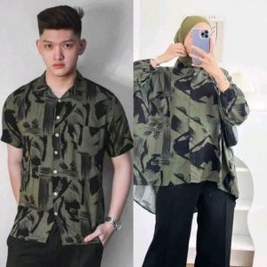 kemeja couple rayon motif abtrak/ kemeja hawai/ baju santai / kemeja vintage mat rayon cotton premium