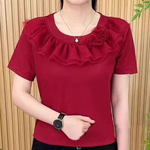 QIAOXIZI | Áo Thun Tay Ngắn Trẻ Trung Thon Gọn Cho Phụ Nữ Trung Niên