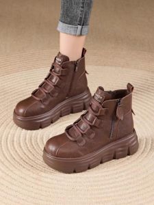 Leather Martin Boots Short Tube Comfortable All-Match Thick Bottom Platform British Style Zipper Closure Warm Inner Material
