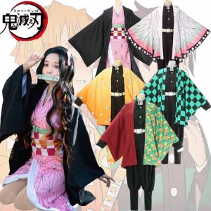Anime Demon Slayer Kimetsu No Yaiba Cosplay Costume Kamado Tanjirou Agatsuma Zenitsu Kimono Uniform Full Suits Clothes Kamado Nezuko Kimono Robe Dress For Adult Kids