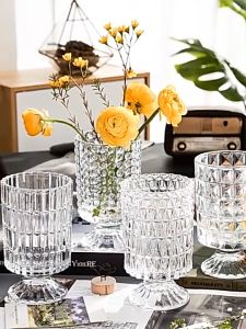 Meeting you โอ่งใสแบบฝ้ายหลักแบบฝ้ายฝอยเท้าสูงสไตล์ฝรั่งเศส - กระถางดอกง านแต่งงาน และเป็นตัวจัดเก็บเทียน ไม้สูงสำหรับตกแต่งบ้าน  ตกแต่งด้วยลายฝ้ายฝอย เป็นชิ้นตกแต่งแบบ ins.