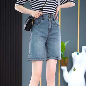 Versatile Soft Denim Straight Leg Pants Womens Summer Thin Five-Quarter Short Wide Leg High Waist Slimming Casual Jeans