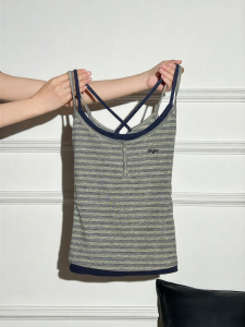 AUDISTY | Áo Thun Đầm Vest Hai Mảnh Phong Cách Vintage In Sọc và Thêu Chữ Ôm Sát Quần Áo Thu