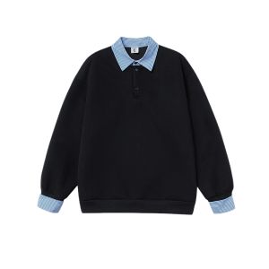 WUKONGYOUHUO | Polo Neck Striped Layered Sweatshirt