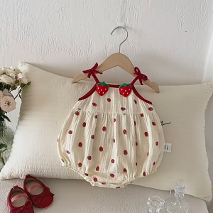 Bodysuit 3-11kg Hi Bé body áo dâu hai dây cho bé gái chất xô muslin mát LT122
