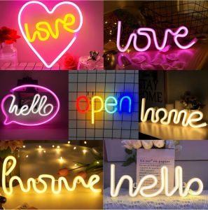 Creative Letter Led Neon Light Decoration Night Light Lighting Suitable for Holiday Parties Valentines Day Romantic Proposal Dormitory Room Decoration USB or Battery Dual Power Supply (Battery Not Included)