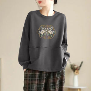 Fashionable Pure Cotton Long Sleeve Printed Sweatshirt Womens Spring Autumn Casual Slimming Top Comfortable Commute Style