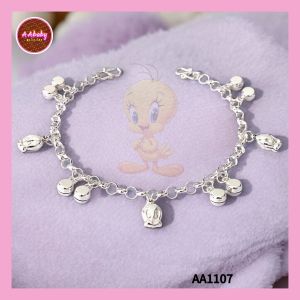 🌈AAbaby Galleries AA1107 Original Baby Silver Anklet Bracelet Tweety Bird Bells & Mini Drum Bells (Rantai Kaki/Tangan/Gelang Kaki Bayi/Kanak)