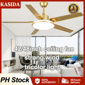 KASIDA stainless steel ceiling fan with light modern ceiling fan with led light ceiling fan 5 blades big ceiling fan heavy duty 3 colors dimming 6 speed wind ceiling lights with fan and remote control for dining room bedroom living room