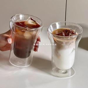 Heat Resistant Double Layered Glass Cup Anti Scald Coffee Tea Milk Juice Cup Simple Home Use Milk Tea Latte Glass Cup