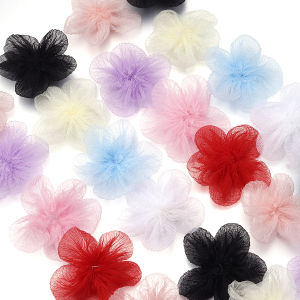 10ชิ้นผ้าOrganzaประดิษฐ์ดอกไม้หลากสีลูกไม้ห้ากลีบดอกไม้A PpliquesสําหรับงานฝีมือDIYเสื้อผ้าจักรเย็บผ้าตกแต่งงานแต่งงาน