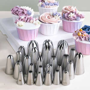 Stainless Steel Icing Piping Nozzles Shell Design Cream Cake Decorator for Biscuits Chocolate Melting Beans Cookie Bags