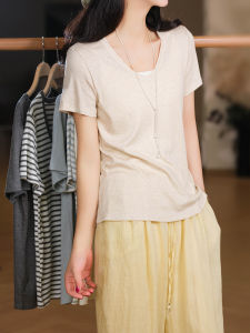 XIAOER | Cool and Smooth V-Neck Short Sleeve T-shirt with Lyocell Viscose Linen