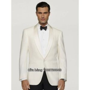 Áo Vest Nam Màu Kem Kiểu Dáng Ôm Sát Ve Áo Shawl Một Hàng Khuy Lịch Lãm Thích Hợp Cho Dạ Hội Tiệc Tùng.