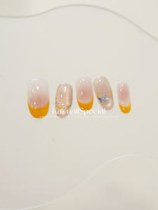 Handmade Gradient Cat Eye Nail Art Stickers Wearable Short Nail Tips Pure Orange New 2025 Fashion Sensation Nail Patch