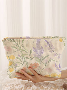 กระเป๋าแต่งหน้าผ้าลูกฟูกดอกไม้ 1 ใบ กล่องเก็บเครื่องสําอางซิปน้ําหนักเบา กระเป๋ามัลติฟังก์ชั่นพร้อมซับใน