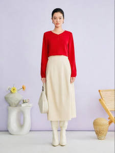 YINER | Spring Fashionable Cherry Red V-Neck H-Cut Eco-Friendly Blouse