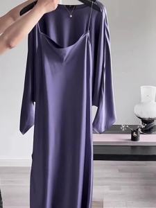 QFN | Summer Elegant High-End Chic Purple Acetate Satin Dress Suit
