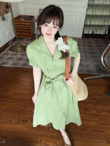 Ge·an·fei | Elegant Slimming Waist Green Summer Dress