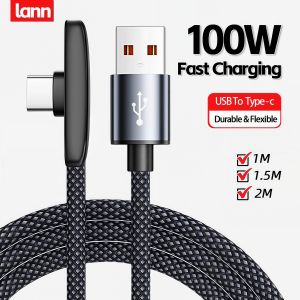 100W USB Type C Fast Charging Cable 90 Degree Elbow Portable Nylon Braided Wire Gaming Cable For Xiaomi Huawei Samsung