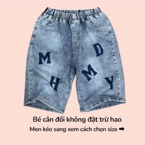 Quần Jean Lửng Quần Bò Lửng Cho Bé Trai Từ 22-50Kg Co Giãn Phối In Chữ Thời Trang Cá Tính Cho Bé Đi Chơi Đi Học