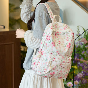 กระเป๋าเป้สะพายหลังผ้าไนลอนลายดอกไม้สำหรับผู้หญิง กระเป๋าใส่หนังสือขนาดใหญ่สำหรับนักเรียนมัธยมต้น กระเป๋าแฟชั่นลำลองอเนกประสงค์ กระเป๋าผู้หญิง