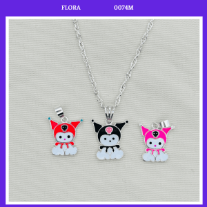 FLORA 0074M - [Có bán lẻ] Dây chuyền bạc ta hình Kuromi màu đen hồng đỏ dành cho bé gái