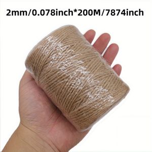 100M/200M 2mm Natural Jute Rope Cord DIY Sewing Vintage Jute Ribbon String Twine Crafts Handwork Hemp Wedding Party Decoration