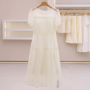 Elastic Waist Soft Style Round Collar Plain Dress