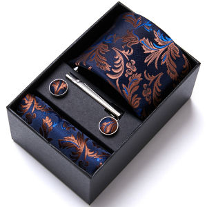 Jacquard Fashion Brand Tie Pocket Squares Set For Men Tie Handkerchief Cufflink Necktie Gift Box Fit Wedding Holiday Workplace