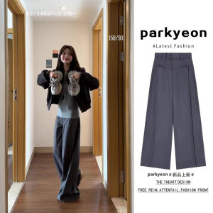 Quần Dài Ống Đứng Màu Xám Cạp Cao Cho Nữ Mùa Xuân 2025 Quần Dài Ống Rộng Thoải Mái Đa Năng Phong Cách Thường Ngày