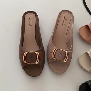 Dép Quai Ngang Gót Vuông Thời Trang Dành Cho Nữ Đế Bằng Gót Thấp Chất Liệu PVC Dép Đi Mùa Hè Đi Hàng Ngày