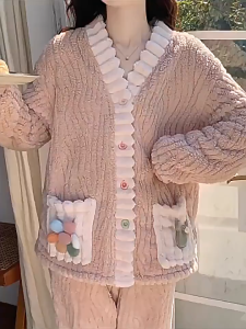 DXSS ชุดผ้าพักฤดูใบไม้ร่วงและฤดูหนาว ขนหวานรักสักชุดบ้าน สไตล์แองเจลหนาและอุ่นสไตล์เกาหลี