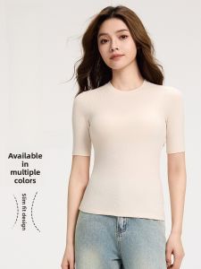 Miiow | Womens Mid-Sleeve Base Shirt Spring Summer New Style Inner Wear Outer Wear Shoulder T-Shirt Wool Simple Top Commute Style