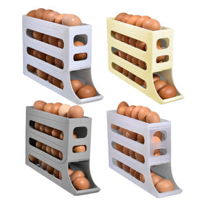 Kitchen Food Storage Egg Dispenser 4 Layer Rolling Design 30 Egg Capacity Plastic Container for Refrigerator