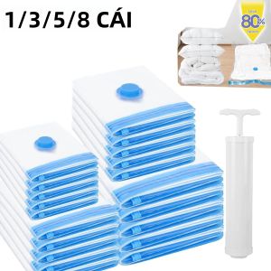 1-8 Chiếc Túi Nhựa Kín Chân Không Nén Cho Quần Áo Phụ Kiện Du Lịch Lớn Trống Hộp Bảo Quản Có Nắp Bơm