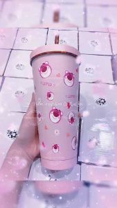 Ly giữ nhiệt gấu Dâu Lotso inox 304 có nắp Siêu Dễ Thương