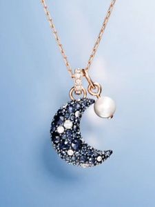 💖Swarovski💖Luna black moon colored diamond pendant necklace S925 sterling silver womens fashion necklace hypoallergenic non-allergenic Valentines Day gift birthday gift for girlfriend bestie