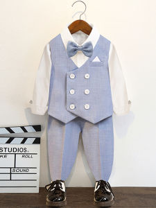 Childrens Suit Set Boys Wedding Dress Code British Style Cute Little Host Piano Performance Outfit Autumn Polyester Fiber