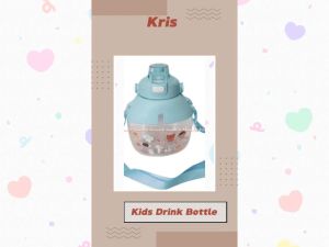 Kris 1.2L Kids Drink Bottle Yellow Chuck Botol Minum Bulat Kuning Dengan Tali Botol Anak Dengan Sedotan Warna Biru Hijau Pink