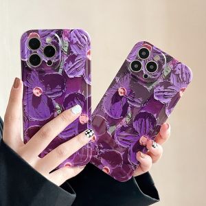 KISSCASE Painting Purple Flowers Phone Case for IPhone 14 Pro Max/iPhone 14 Plus/iPhone 14 Max 13 12 11 14 Plus Luxury Soft Silicone Shockproof Phone Case