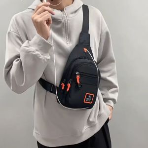 (w108) กระเป๋าเป้คาดอก แต่งเชือกส้มที่ซิป มีห่วงคล้องกุญแจด้านหน้า มี4ซิป ผ้ากันน้ำ redspeed