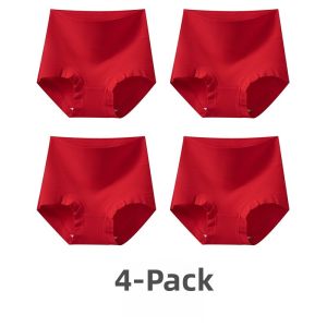 miiow | Pure Cotton High Waist Underwear For Women Red Marriage Gift Cat Person Year Briefs Anti-Bacterial Comfortable Cotton Fabric