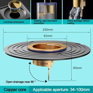 5-10cm Caliber Brass Floor Drain Core Fast Drainage Odor Insect Proof Drain Sink Strainer Shower Backflow Preventer Filter Plug